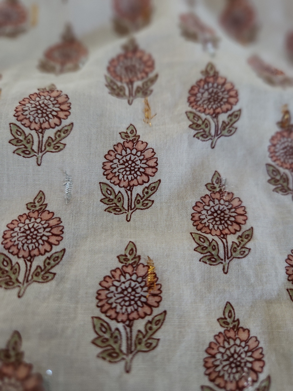 Lucky Brand Cream Floral Cotton Blouse with Pink and Olive Print